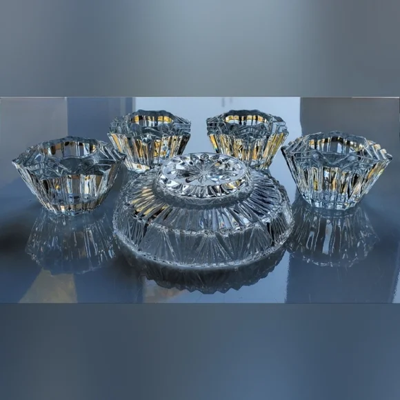 5pc "Prism" Crystal (4) Votive Holders & (1) 6" Crystal Bowl/Pillar🕯 Holder - Picture 14 of 16
